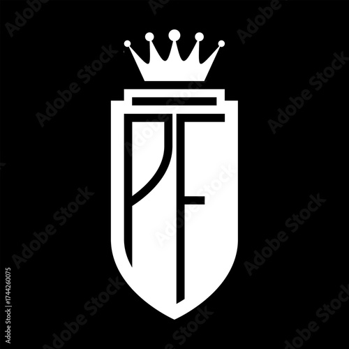PF Vector logo initials shield with royal crown minimalist, elegant style