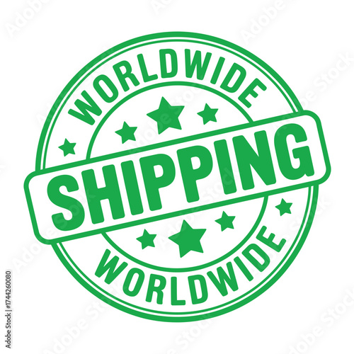 Green worldwide shipping stamp with stars