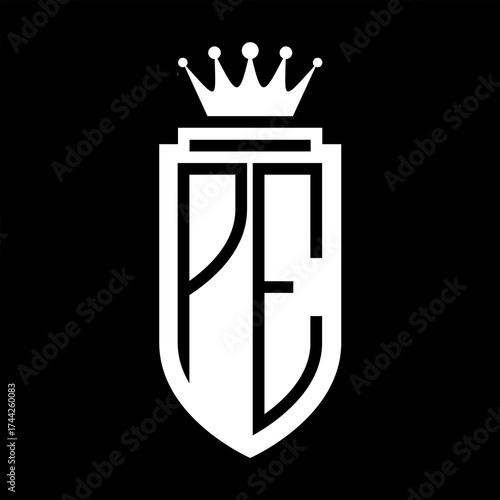 PE Vector logo initials shield with royal crown minimalist, elegant style