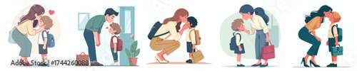 vector of a parent kissing his child before leaving for school