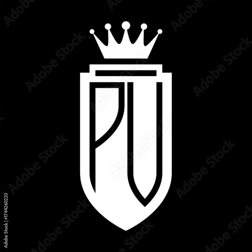 PV Vector logo initials shield with royal crown minimalist, elegant style