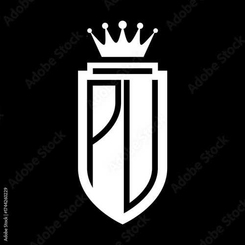 PU Vector logo initials shield with royal crown minimalist, elegant style