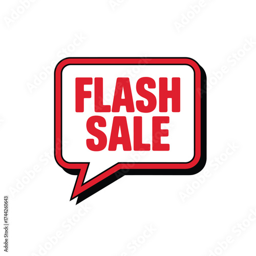 Red and white flash sale speech bubble graphic