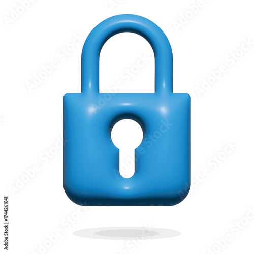 3d blue lock Icon in trendy style isolated on white background. Security symbol for your web site design, logo, app, UI. Modern blue padlock icon sign symbol. Render vector illustration, EPS 10. 