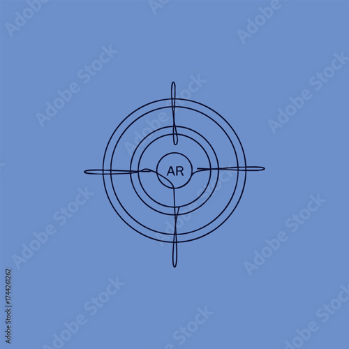 Minimalist with concentric circles and crosshairs on a solid blue