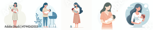 vector of a mother holding a baby born
