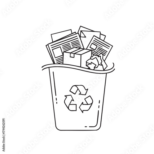 Overflowing trash can with mixed waste