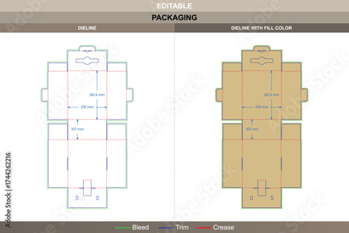 Flip top boxes security buckles dieline, custom packaging template with folding structure and die line for professional product protection and display