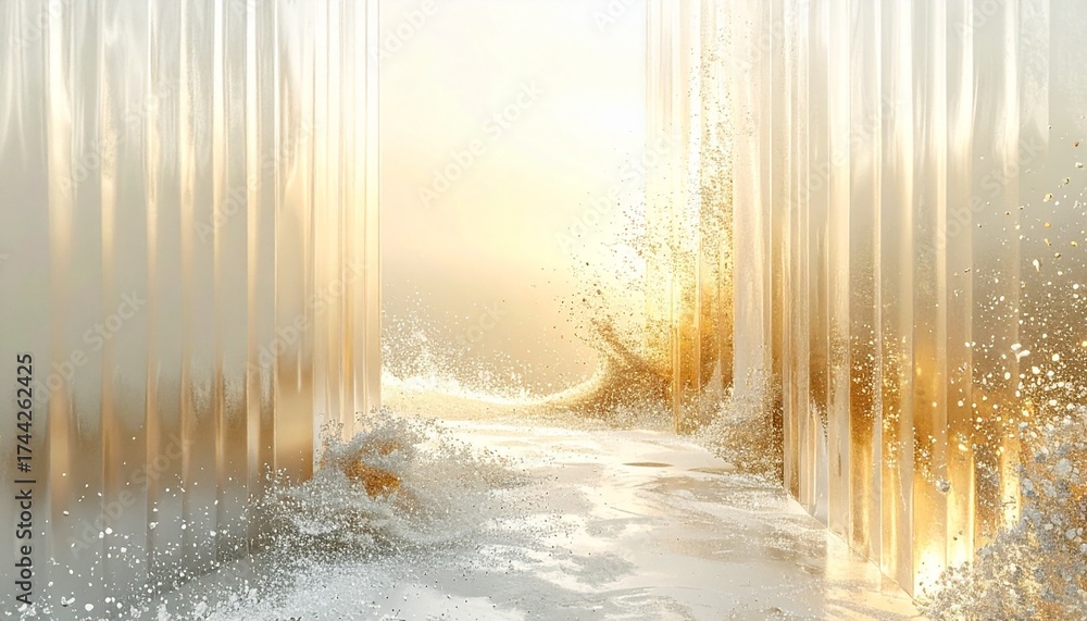 Naklejka premium A magical and ethereal fantasy landscape with a golden, sunlit path, symbolizing a journey to heaven or a dream world.