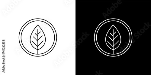 A leaf icon inside a circle, presented in both black on white and white on black color schemes.