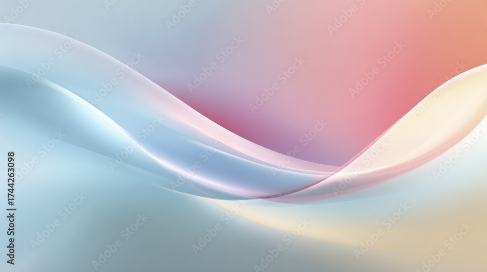 Fototapeta premium Smooth flowing iridescent curves creating soft ethereal wave shapes on a gentle pastel gradient background