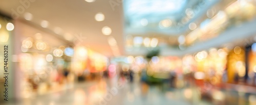 The Mall Interior with Soft Bokeh Lighting and Blurred Busy Shopping Walkway