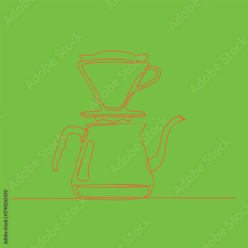 Minimalist line drawing of a coffee dripper and kettle on a vibrant green