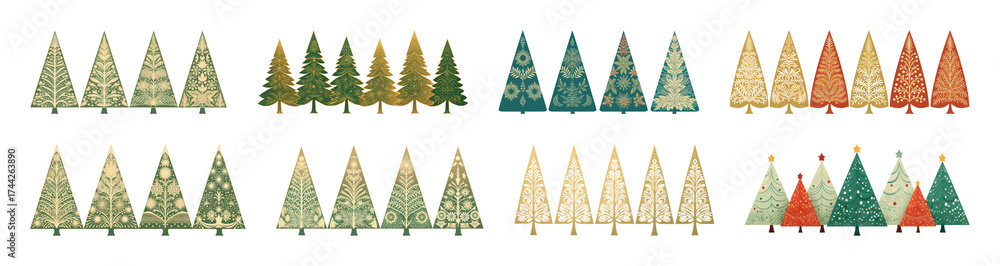 Obraz premium PNG Festive illustrated Christmas trees, element set on transparent background