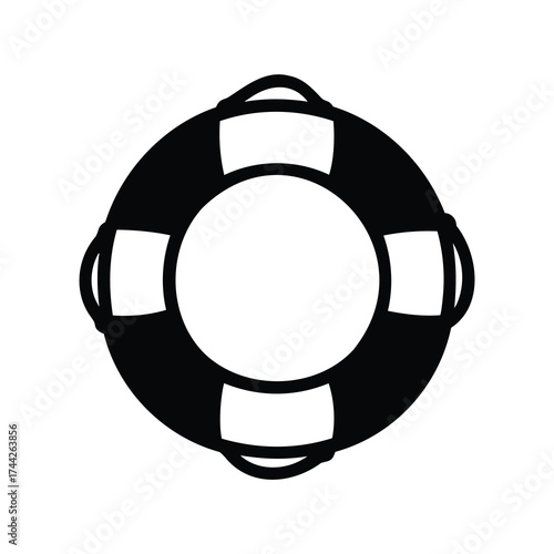 Black and White Lifesaver Ring with Handles, Isolated Symbol of Safety