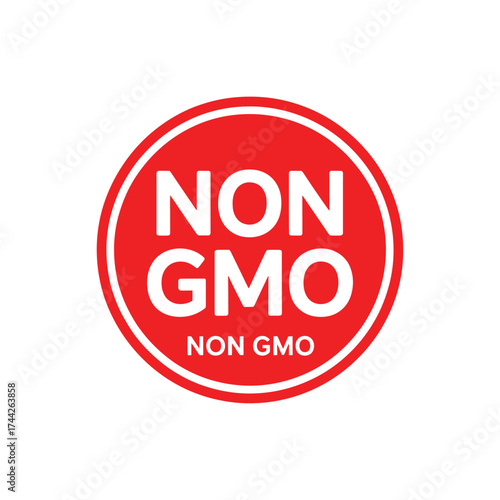 Red circular non gmo label indicating genetic modification free product