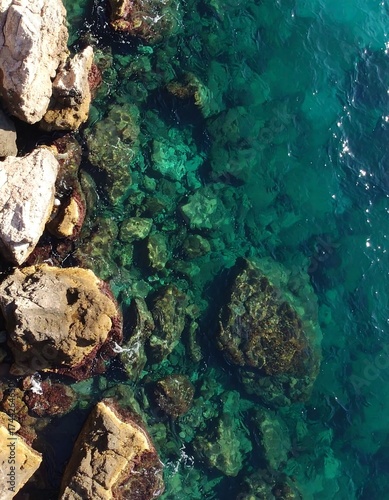 Coastal rocks and teal water