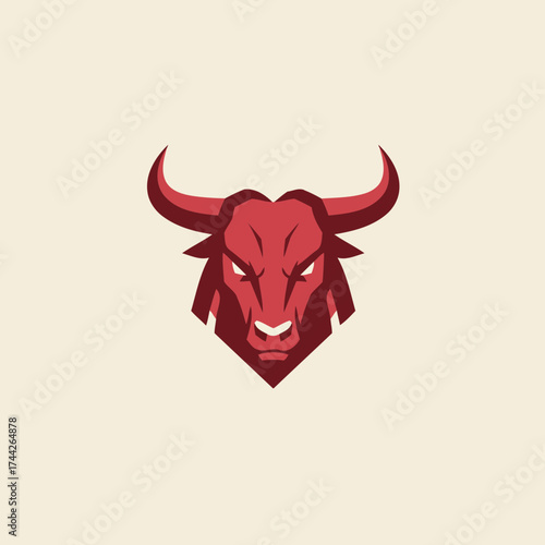 Fierce Geometric Red Bull Head Vector Illustration