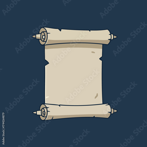 Hand-drawn Style Blank Antique Parchment Scroll Vector Illustration