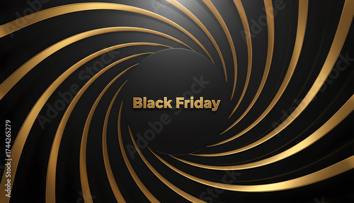 Abstract golden spiral with text Black Friday on black background  