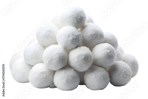 Pile of snowballs isolated on transparent background, winter season games and activities, cold weather fun, snowball fight, snow ball isolated