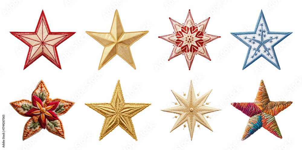 Obraz premium PNG Colorful embroidered star collection, element set on transparent background