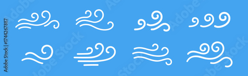Wind blow line icon set breeze motion and weather symbol on transparent background