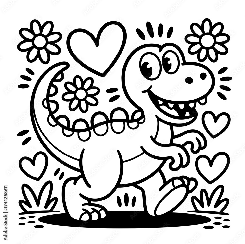 Obraz premium Adorable Black White Cartoon domestik animals mascotes dog cat cow bulldog korgi dino Vector Art 