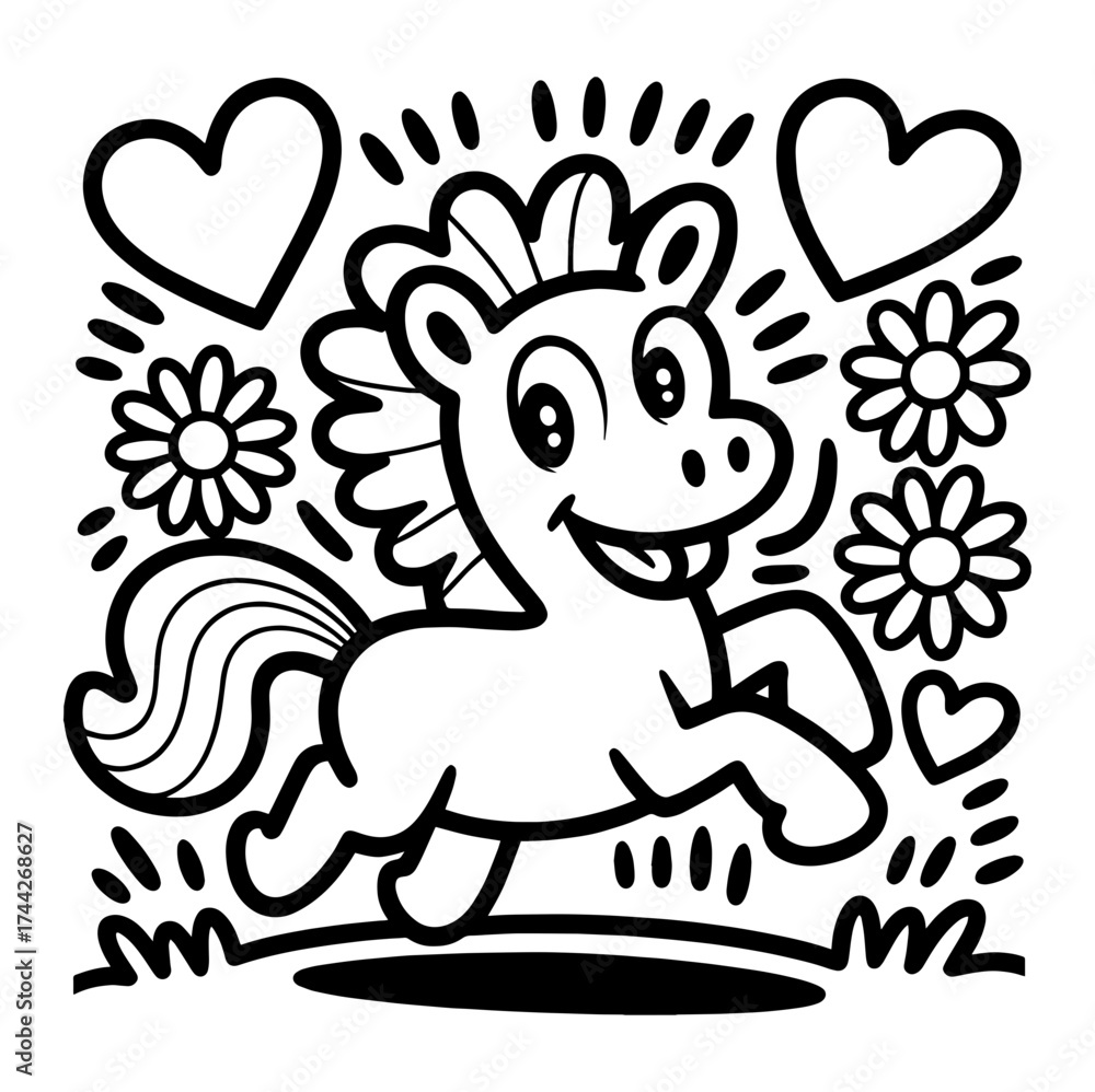 Fototapeta premium Adorable Black White Cartoon domestik animals mascotes dog cat cow bulldog korgi dino Vector Art 