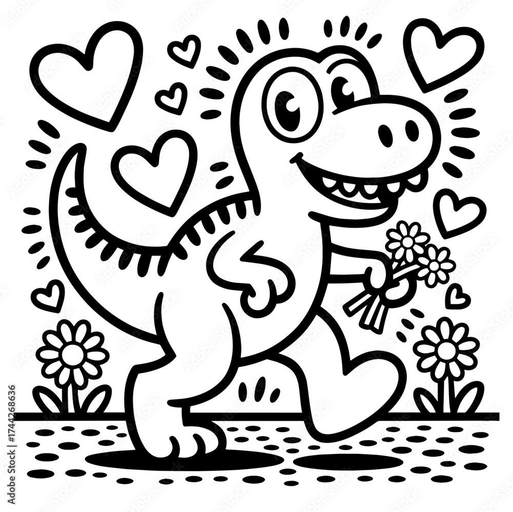 Naklejka premium Adorable Black White Cartoon domestik animals mascotes dog cat cow bulldog korgi dino Vector Art