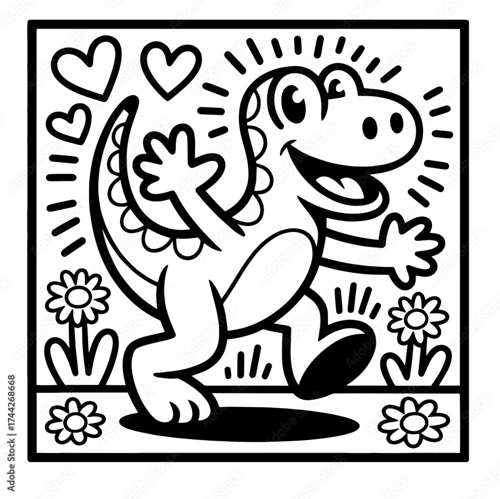 Naklejka premium Adorable Black White Cartoon domestik animals mascotes dog cat cow bulldog korgi dino Vector Art 