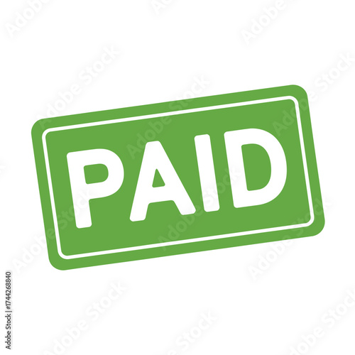 Green paid stamp with white text
