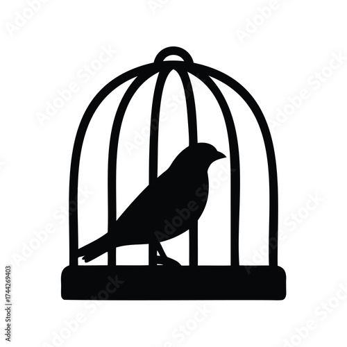Silhouette of a caged bird, symbolizing confinement and yearning for freedom