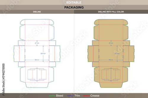 Rectangular insert flip top box packaging template in custom dimensions featuring structural carton dieline, editable folding mockup layout, and precise production die line