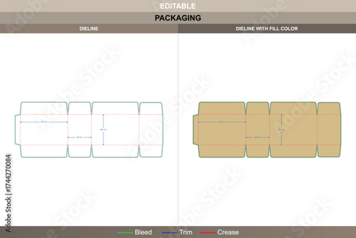 Simple economical carton packaging template in custom dimensions featuring professional carton dieline, editable folding mockup design, and accurate die line layout