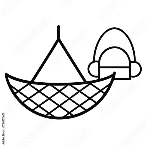fishing net boat simple line art silhouette vector icon