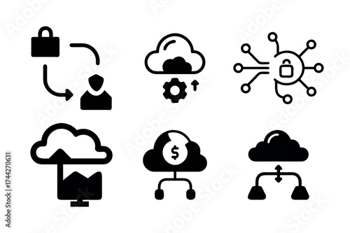 Cloud Computing and Data Security Icons Set