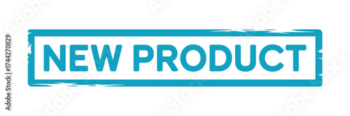Distressed blue stamp reads new product