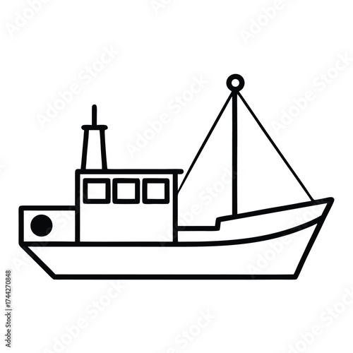 fishing trawler simple line art silhouette vector icon