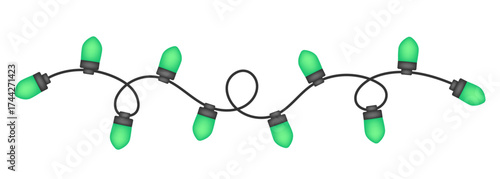 A garland of light bulbs. Christmas lights border. Vector 3D illustration.