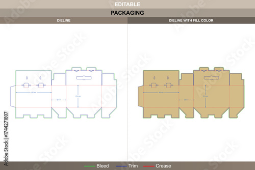 Tuck end box variations double snap locks dieline, packaging template with folding structure and detailed die line layout for secure product presentation