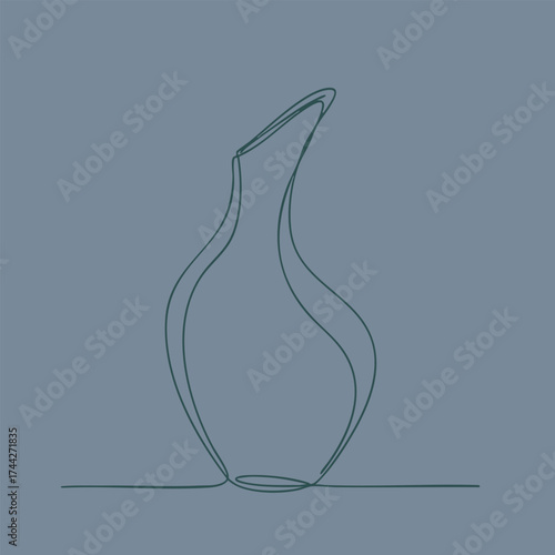 Elegant minimalist line drawing of a curvaceous vase with a narrow opening on a solid , emphasizing simplicity and fluidity