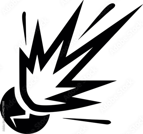 Black and white vector icon of an explosion or detonation, symbolizing blast, hazard, or impact.