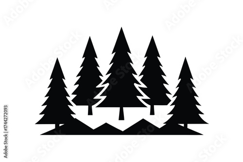 Konstfotografi frozen pine forest simple line art silhouette vector icon