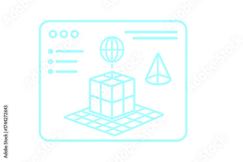 Glow effect 3d modeling in futuristic ui design with geometric shapes