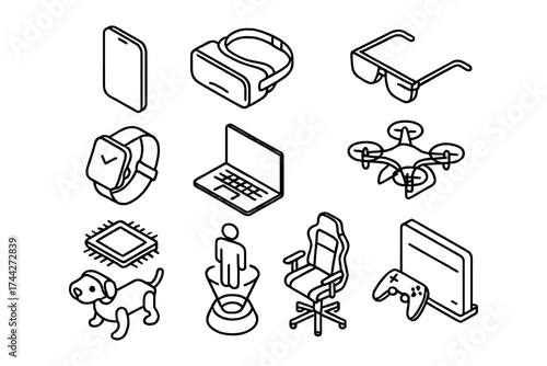 Isometric technology icons: gadgets and devices in modern design