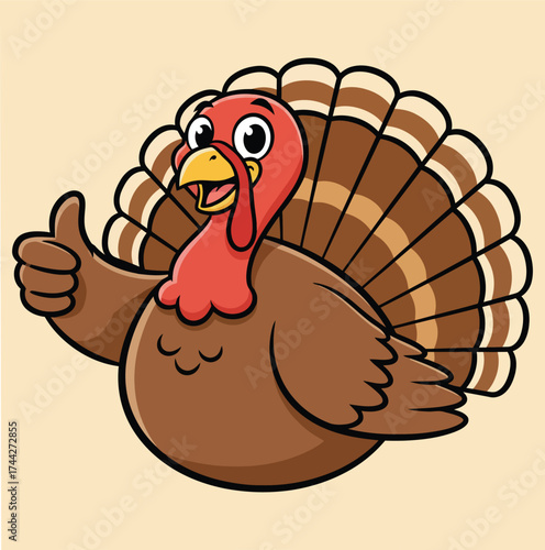 Cartoon turkey giving a thumbs up gesture with a cheerful expression for thanksgiving celebration on white background