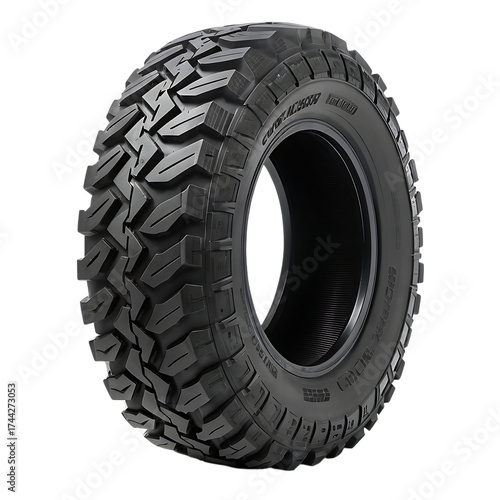 Mud Terrain Tire Close-Up on Black Background for Off-Road Vehicles