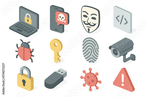 Cybersecurity isometric icons: protecting data and privacy in the digital age