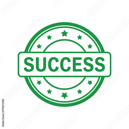 Green circular stamp with the word success
